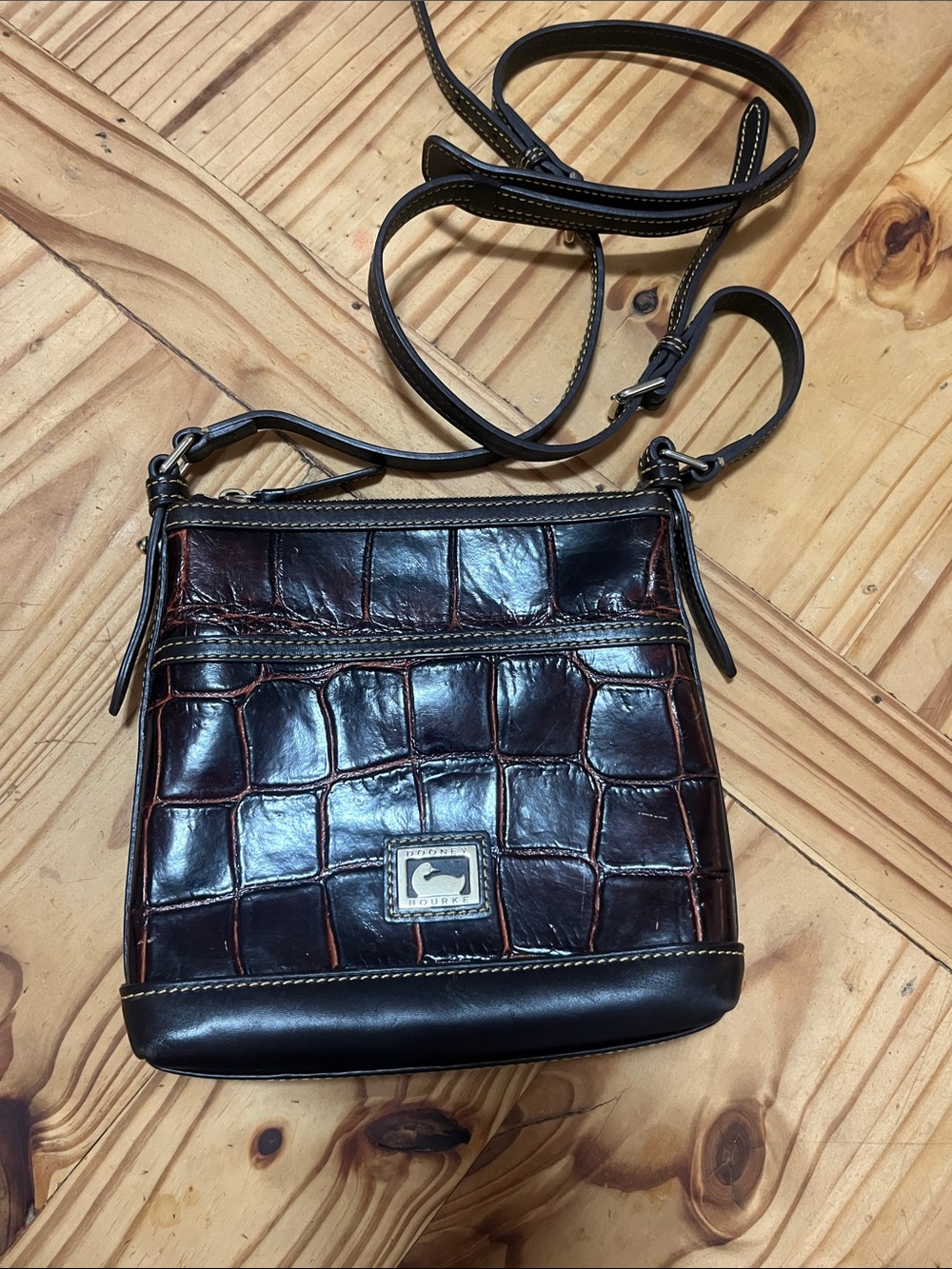 Dooney & Bourke Croc-Embossed Crossbody Bag in Brown